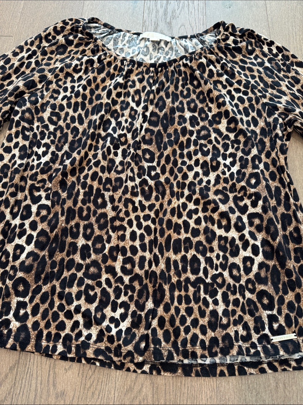 Michael Kors Leopard 3/4 Bell Sleeve Shirt Women’s Large Animal Print Blouse - Picture 4 of 13